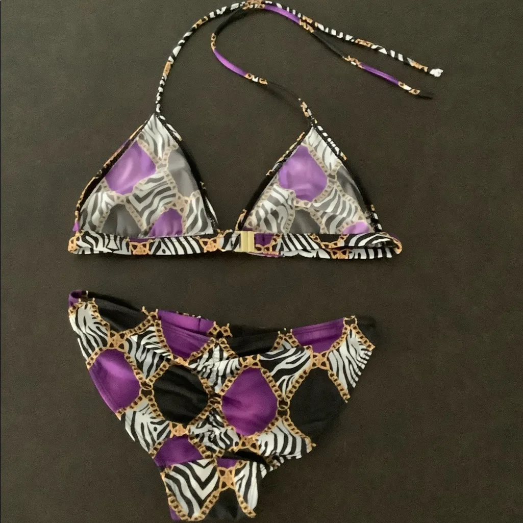 🆕 Purple Gold w/ chains 2 piece Bikini gift Size undefined - Image 5