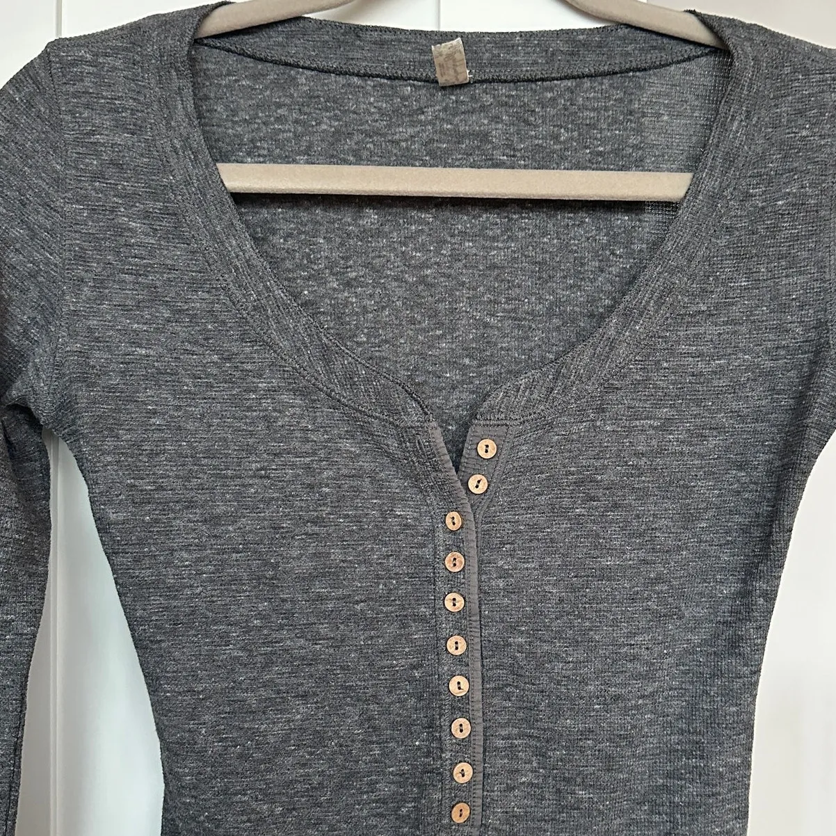 Free People Intimately Dylan Gray Ribbed Long Sleeve Henley Bodysuit, XS, EUC - Image 6