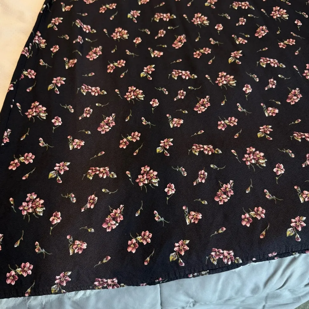 Vintage 90s Long Black Pink Floral Dress Size 11/12 Dark Floral Whimsy Goth - Image 12