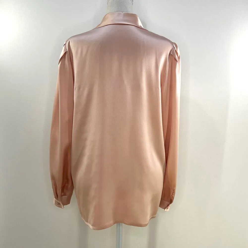 Doncaster Soft Silk Blouse Pink Long Sleeves Statement Collar - Image 6