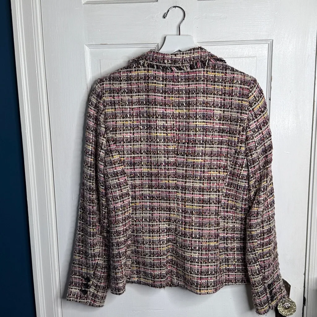 DKNY Colorful Tweed Fringe Button Blazer Jacket  NWOT W1916 Sz 6 - Image 8