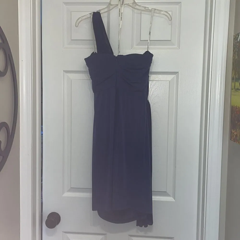 DAVID'S BRIDAL Blue one shoulder jersey dress with pleated cascade - Image 7