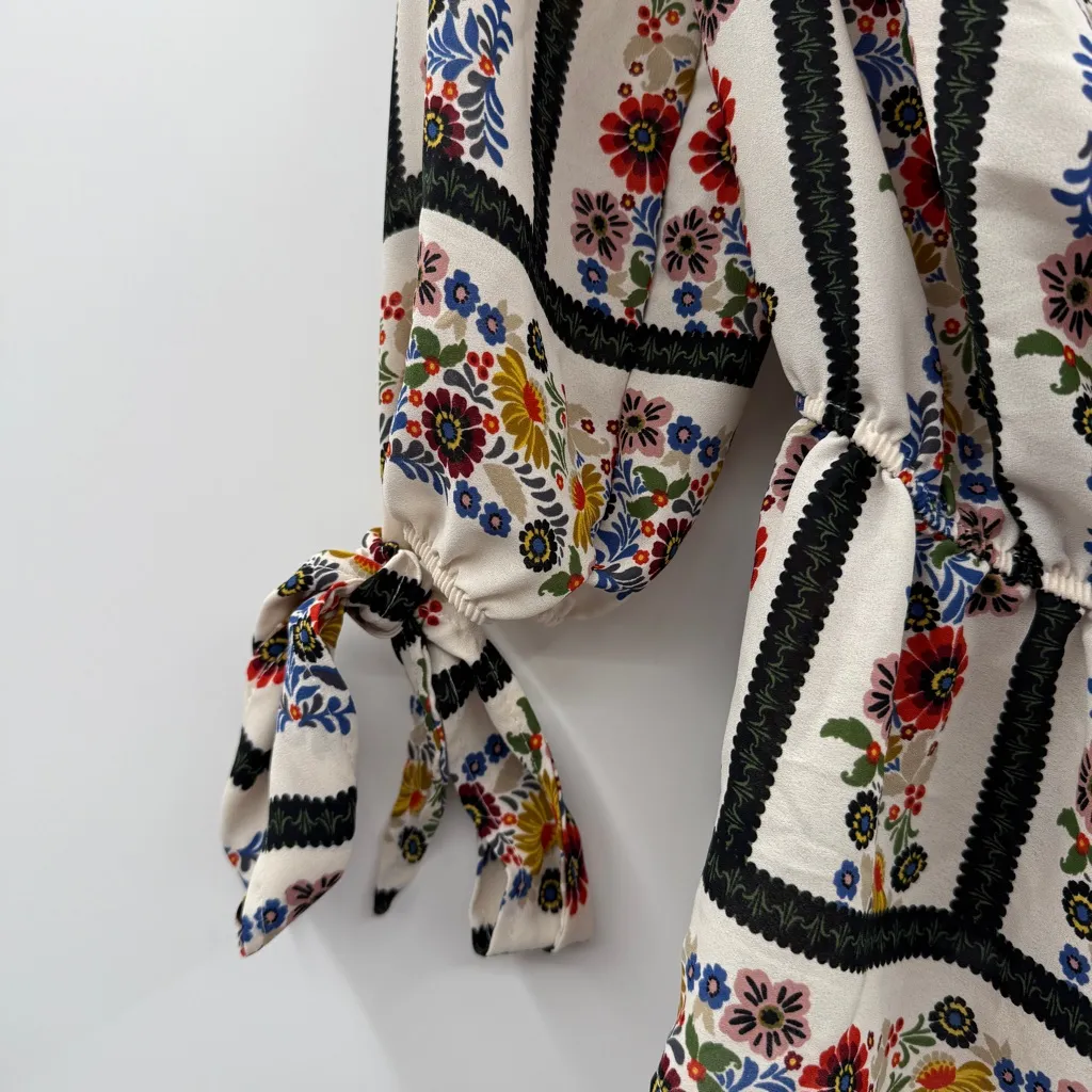 Anthropologie If By Sea White Black Stripe Multicolor Floral Off‎ Shoulder Top S - Image 2