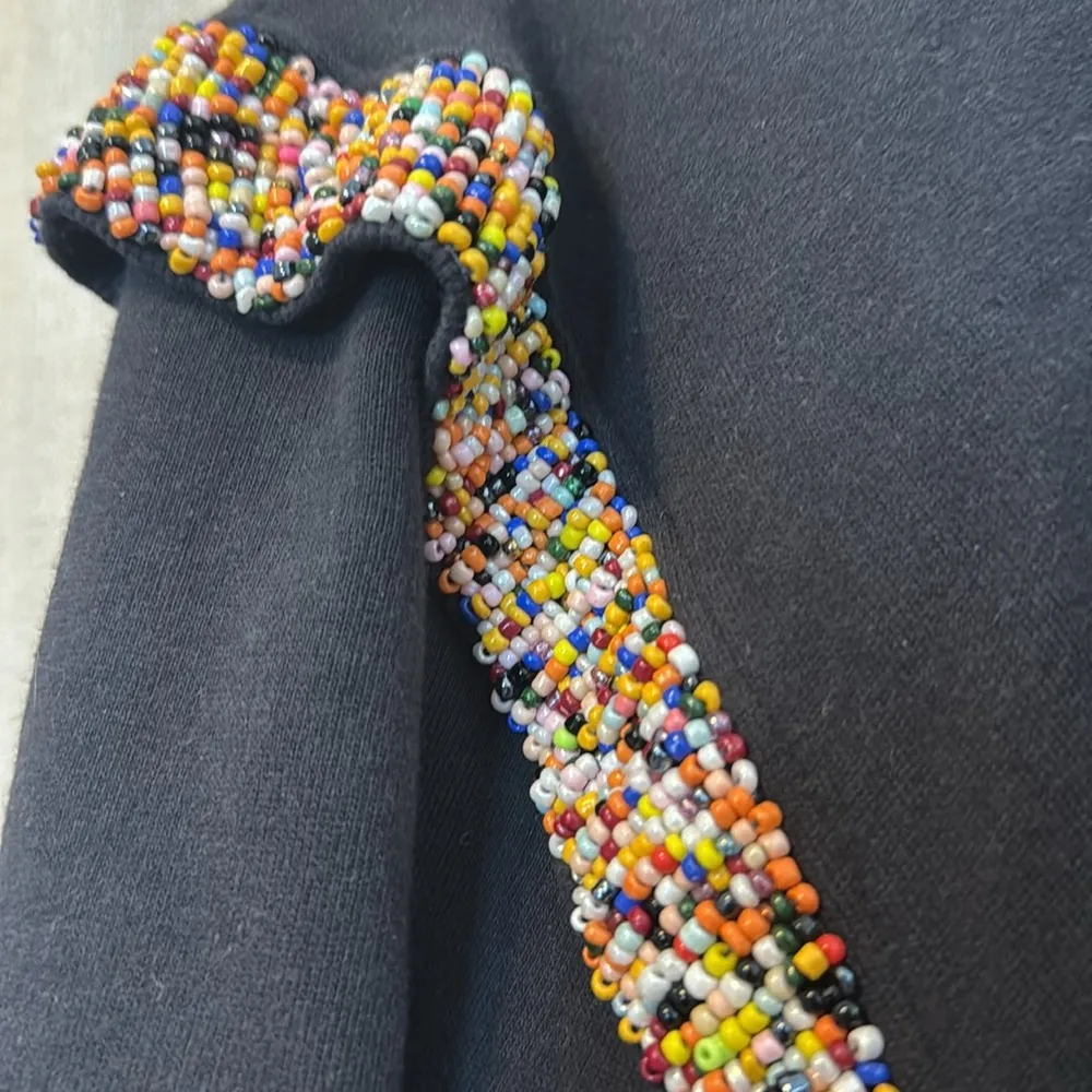 Gold and Silver Woman’s Black Sweatshirt with Colorful Beaded Ruffle Details Med - Image 3