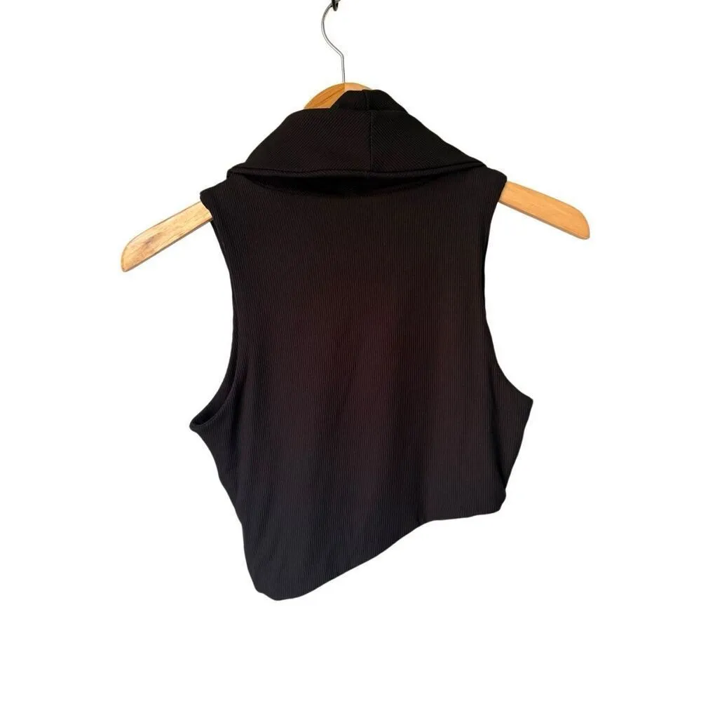 Naked Wardrobe Ribbed Sleeveless Cowl neck Asymmetrical Crop Top In Black - Image 3