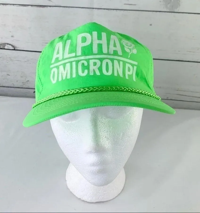 Alpha Omicron Pi Fraternity Sorority Hat Greek Letter Neon Green Rope Trucker. - Image 3