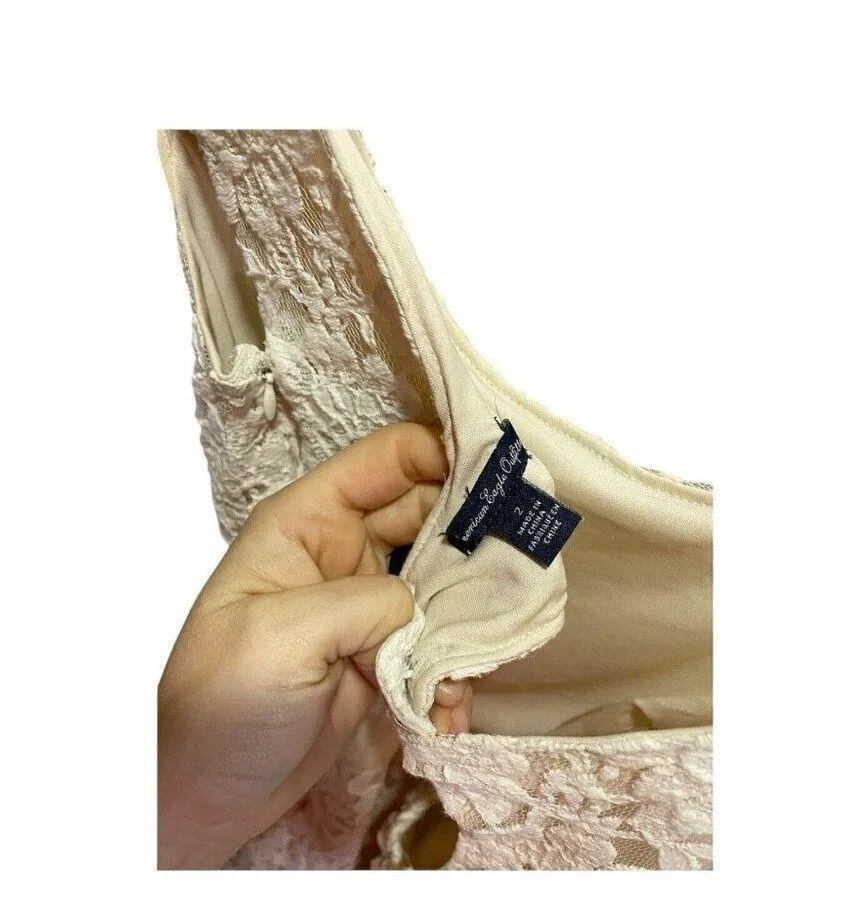 AMERICAN EAGLE OUTFITTERS Womens Lace Floral Mini Summer Dress IVORY Open Back 2 - Image 4