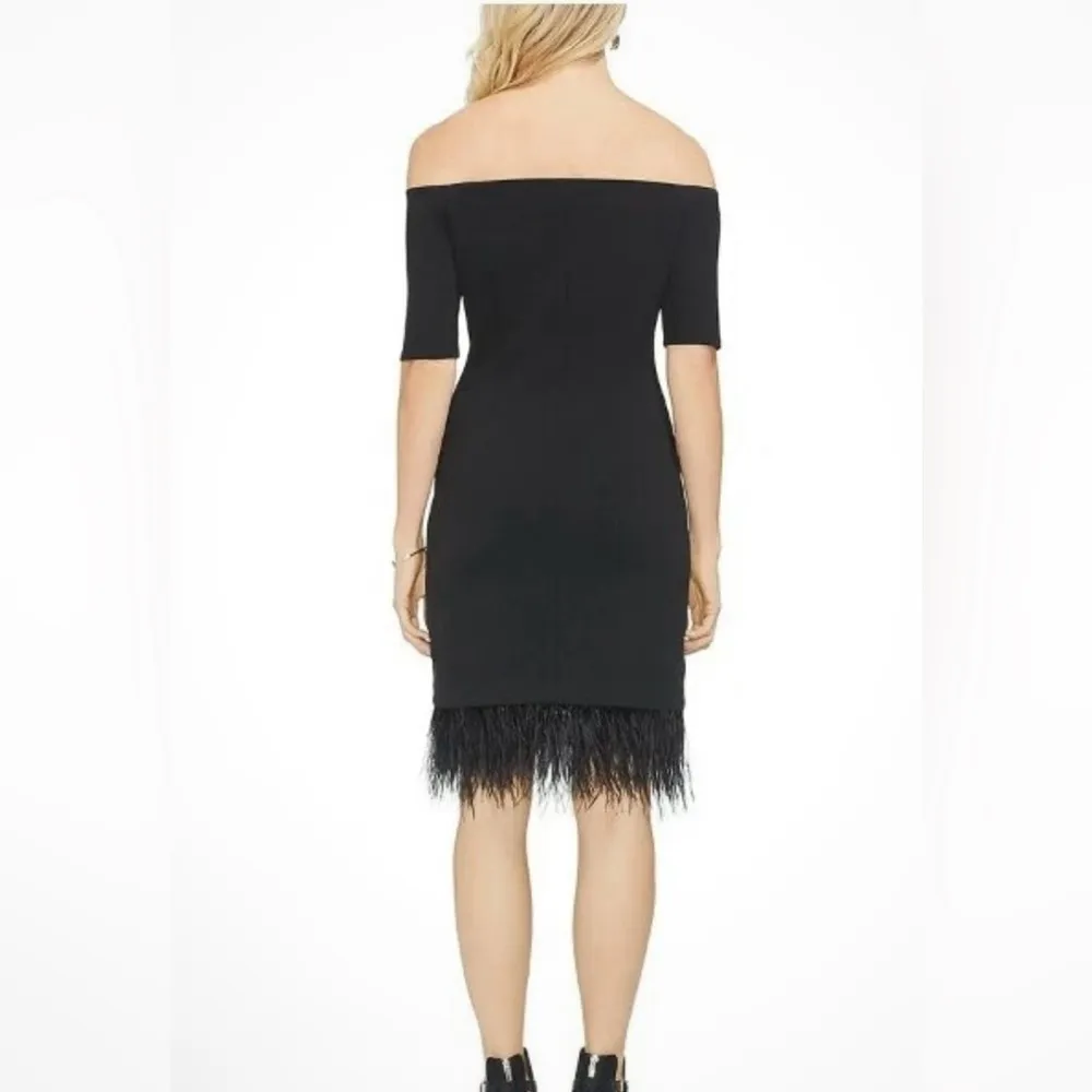 NWOT Vince Camuto Black Off Shoulder Dress~Ostrich Feathers on Hem~Large - Image 2