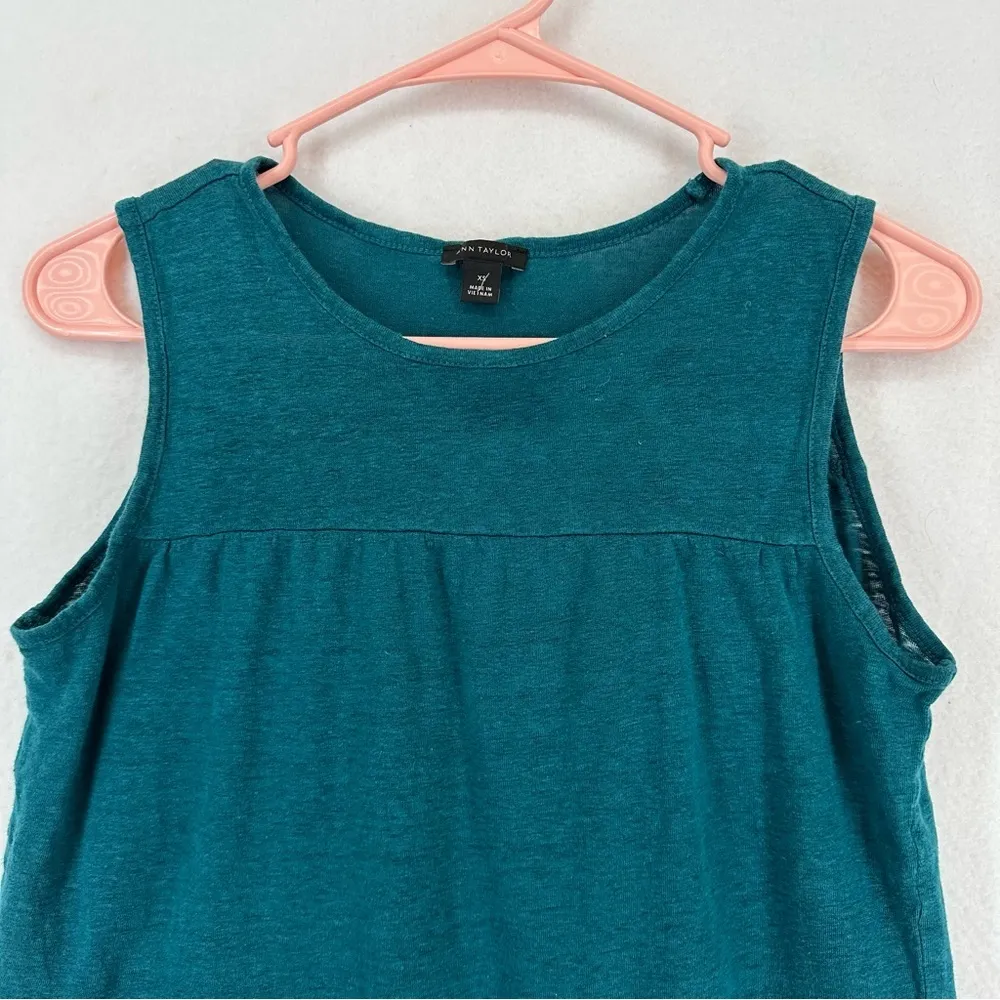 Ann Taylor Linen Tiered Sleeveless Top XS Teal - Image 2