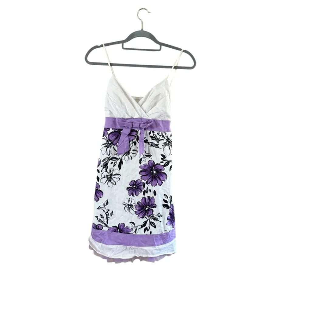 Women's Ruby Rox Juniors 7 White Purple Floral Mini Dress - Image 2