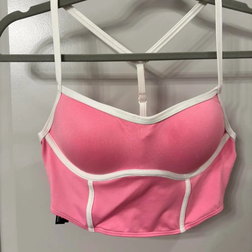 PINK Victoria's Secret Pink and White Strappy Top - Image 3