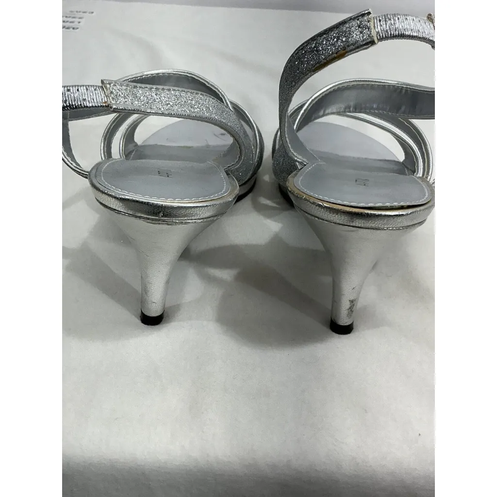 Womans Apt 9 Kohls Open Toe Strappy High Heel Pump Sandal 10 M Silver - Image 5