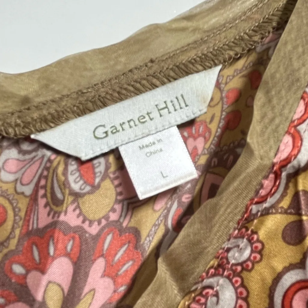 Garnet Hill Silk Y2K baby doll tunic shirt gold colorful women’s large - Image 3