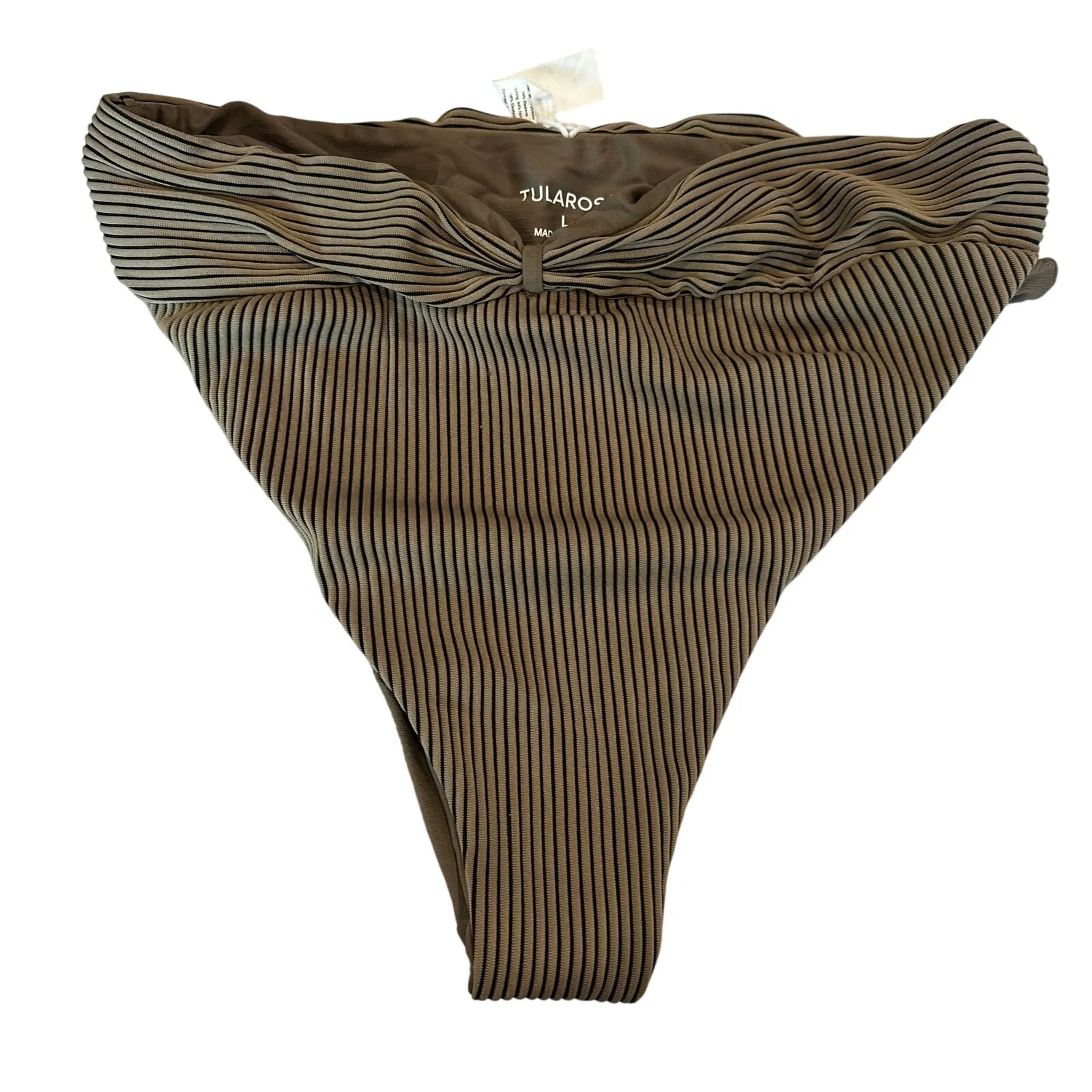 Tularosa Brown High Waist Bikini Bottom LARGE Ribbed Cheeky Lexi Revolve $88 - Image 4
