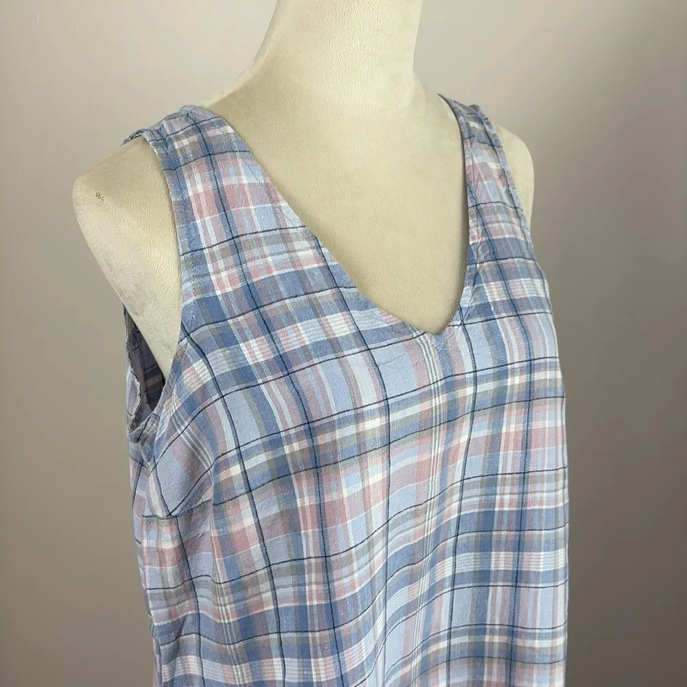 J Jill The Madras Maxi Dress 100% Linen Sleeveless Relaxed Fit Pockets Blue Sz M Size M - Image 10