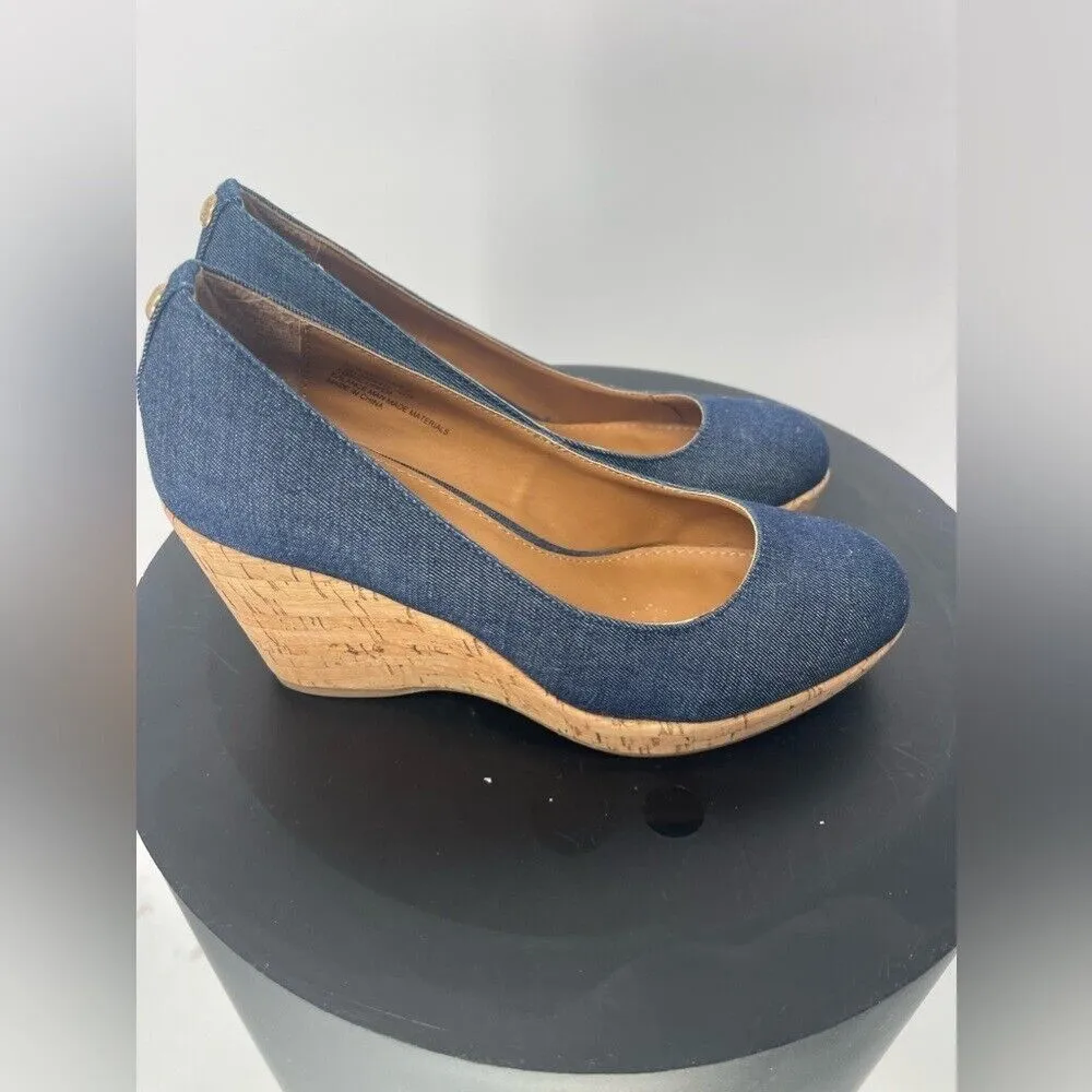 G.H. Bass & Co. Denim Wedge Heel Pumps Comfortable Classic‎ Shoes size 5.5 Blue - Image 2