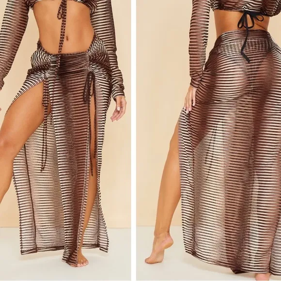 PrettyLittleThing Maxi Skirt NWT Zig Zag Ruched Front Maxi Beach Skirt NWT - Image 2
