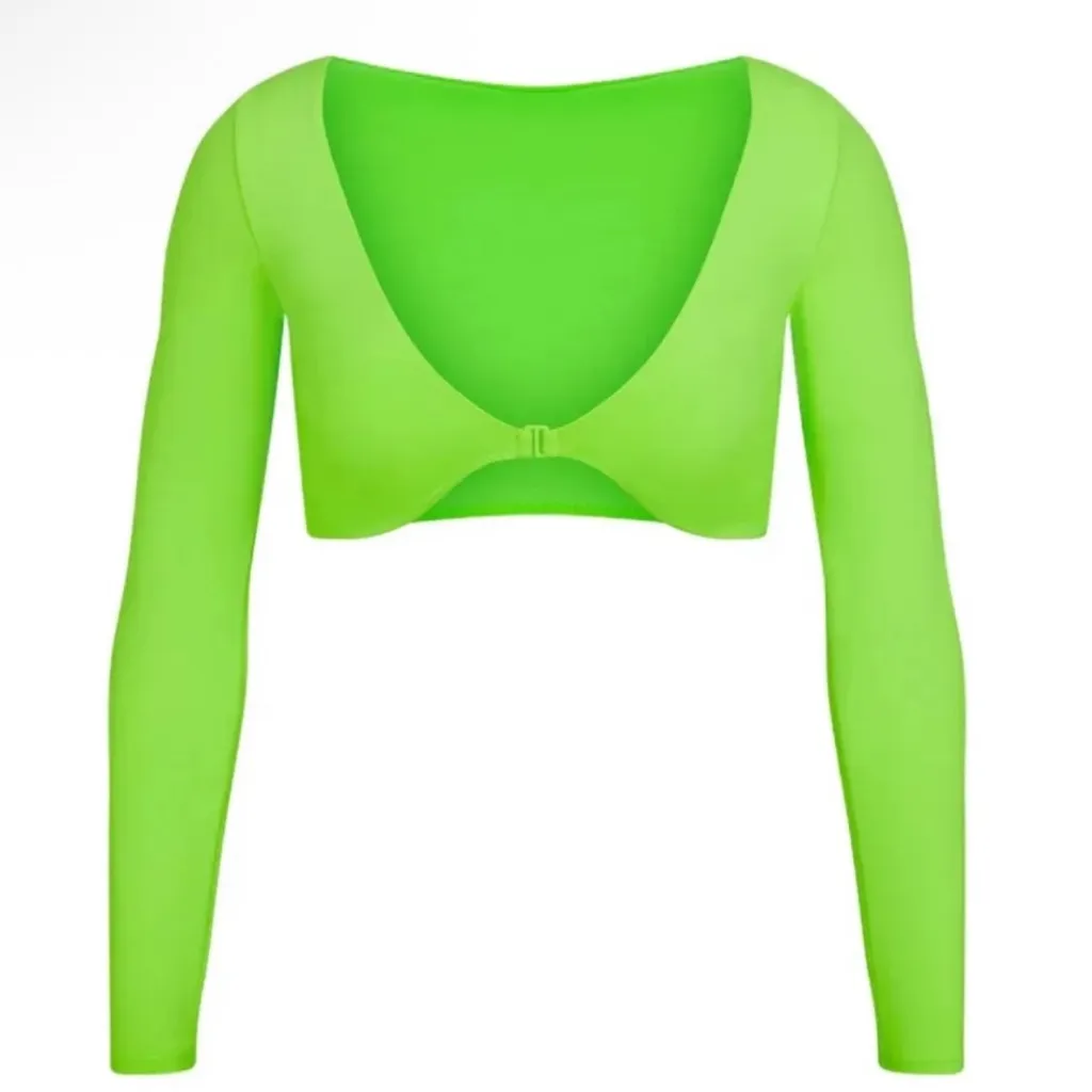 NWT SKIMS Signature Swim Long Sleeve Shrug in Neon Green - Image 2