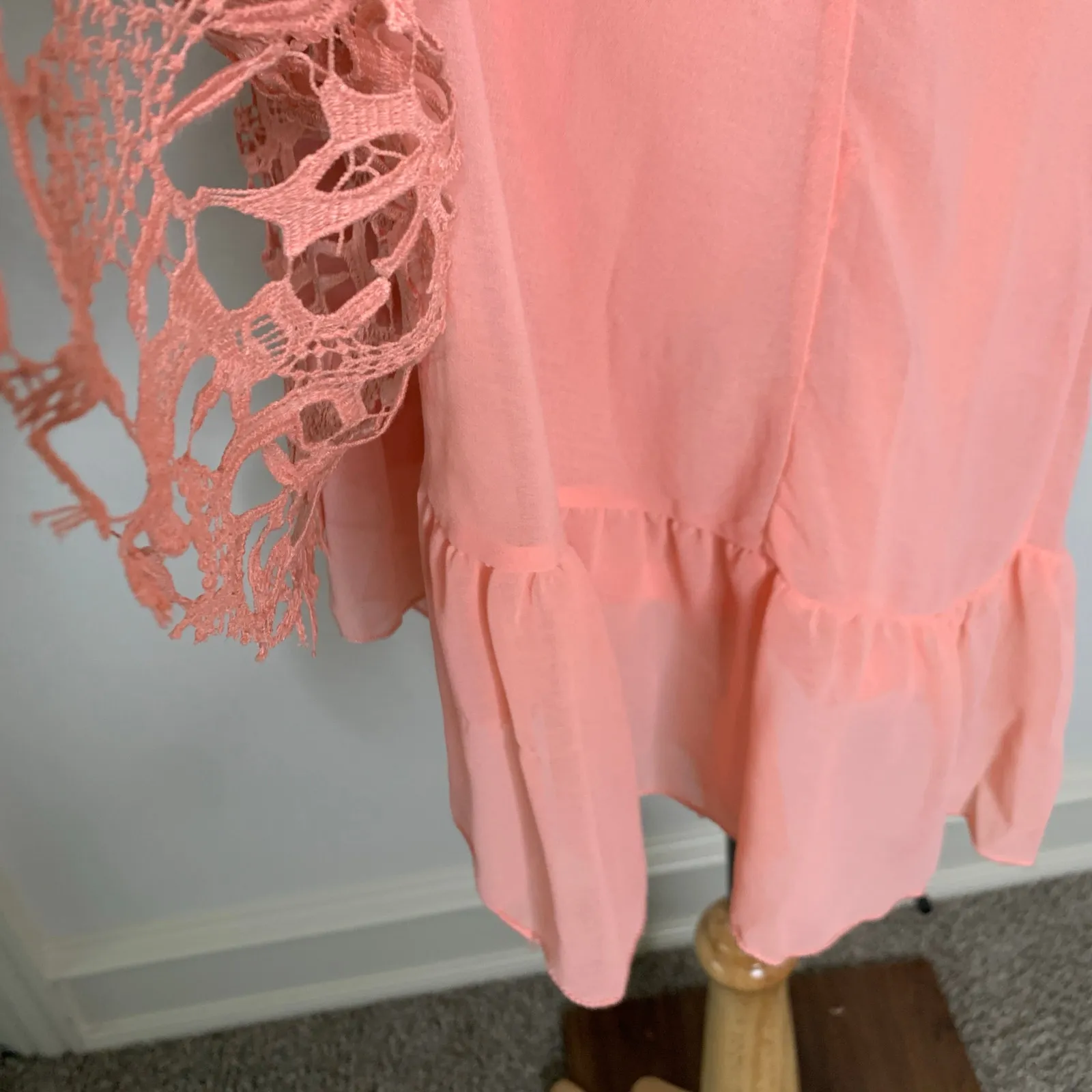 Peach Layered Lace Cottage Preppy Dress Blu Pepper Size Small - Image 13