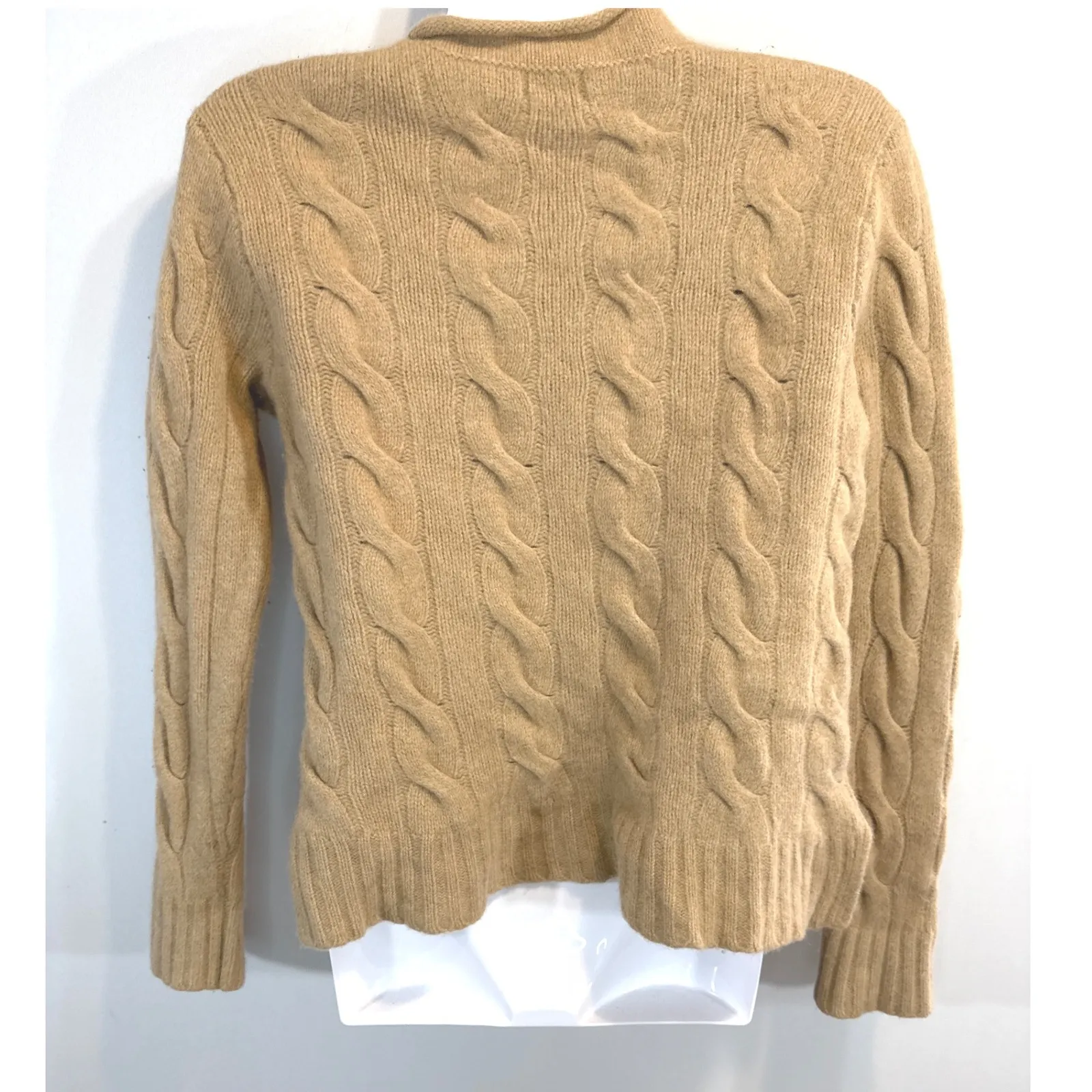 Polo Ralph Lauren Cable Knit Sweater Camel Tan Wool Cashmere Mock Neck Women's S - Image 4