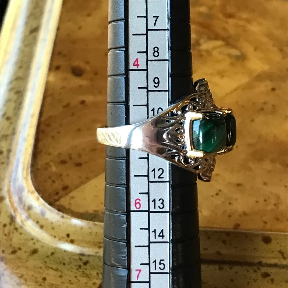 Natural Malachite Sterling Silver Statement Ring Green - Image 7