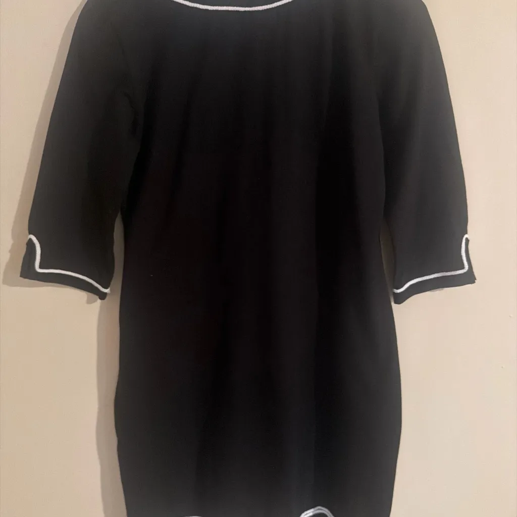 Ava Lynn Black Tunic Dress with White Embroidered Trim – Made in USA – Size M/L Size M - Image 6