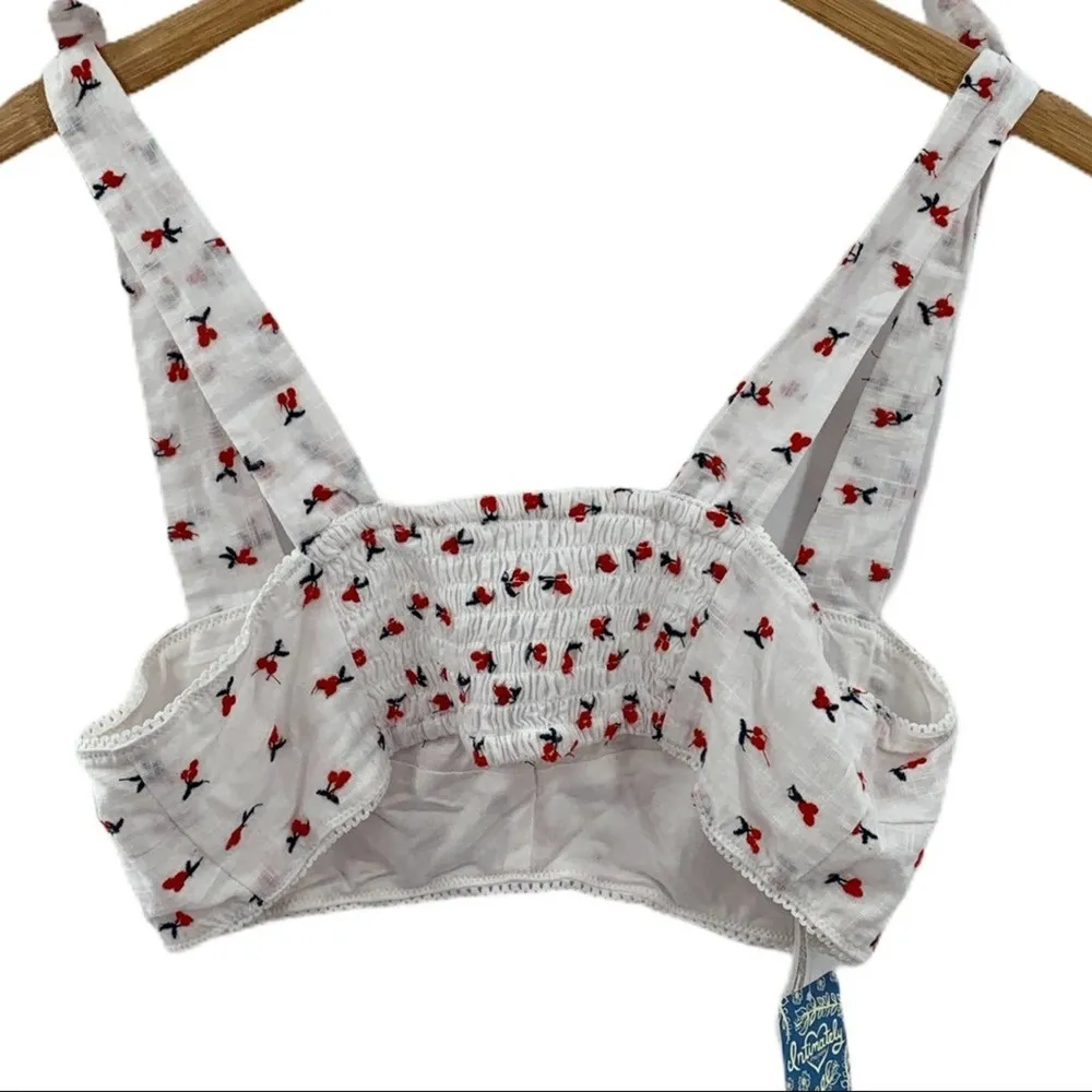 Free People Bralette Top White Cherry Embroidery Sweetheart Neck Medium New - Image 4