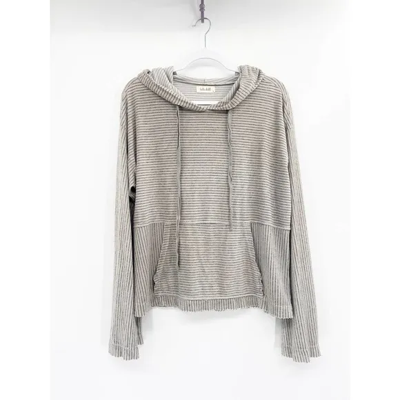 Bella Dahl Striped Hoodie Split Back Gray White Size L - Image 8