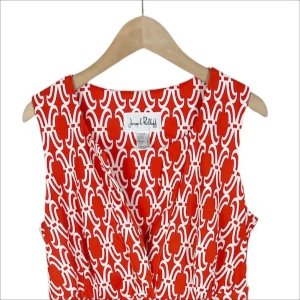 Joseph Ribkoff Sleeveless Red/Orange Geometric Print Sheath Dress Size 4 - Image 4