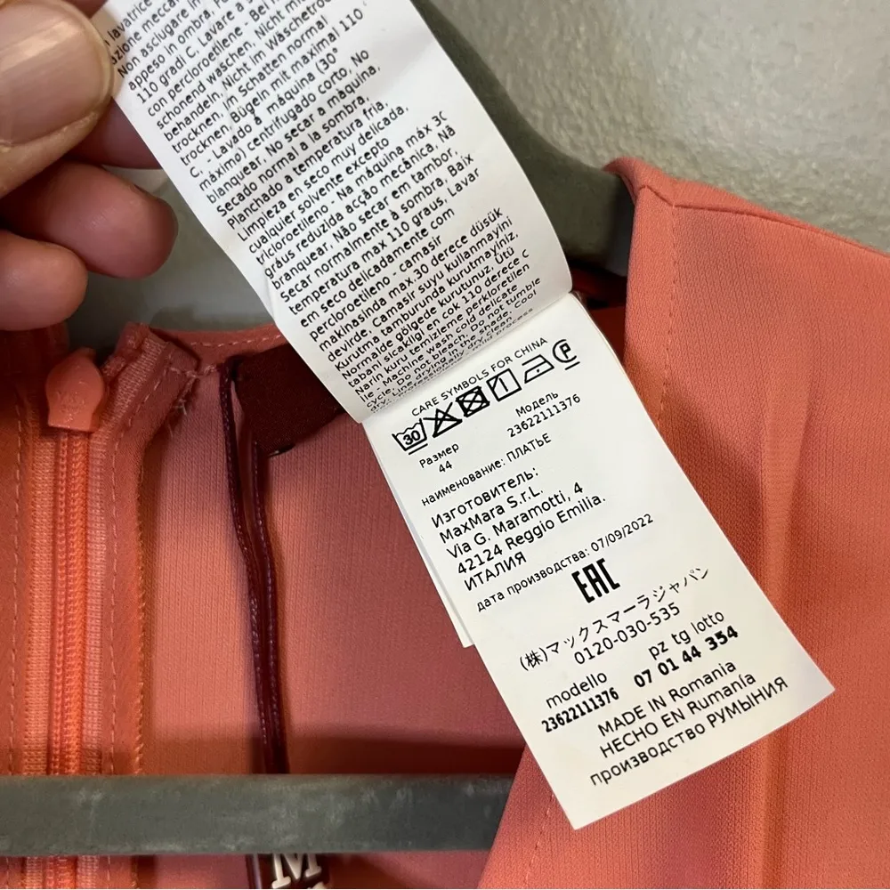 Max Mara Studio Dress Tangerine Lago Midi V Neck Long Sleeve Dress Sz 10 NWT - Image 12