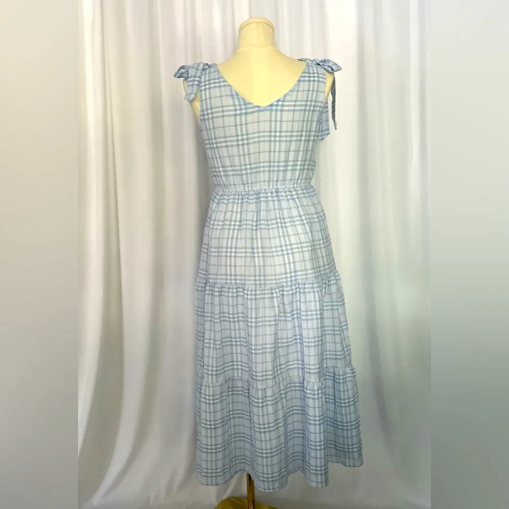 August Sky Blue Plaid Sleeveless Dress (654) Size M - Image 3