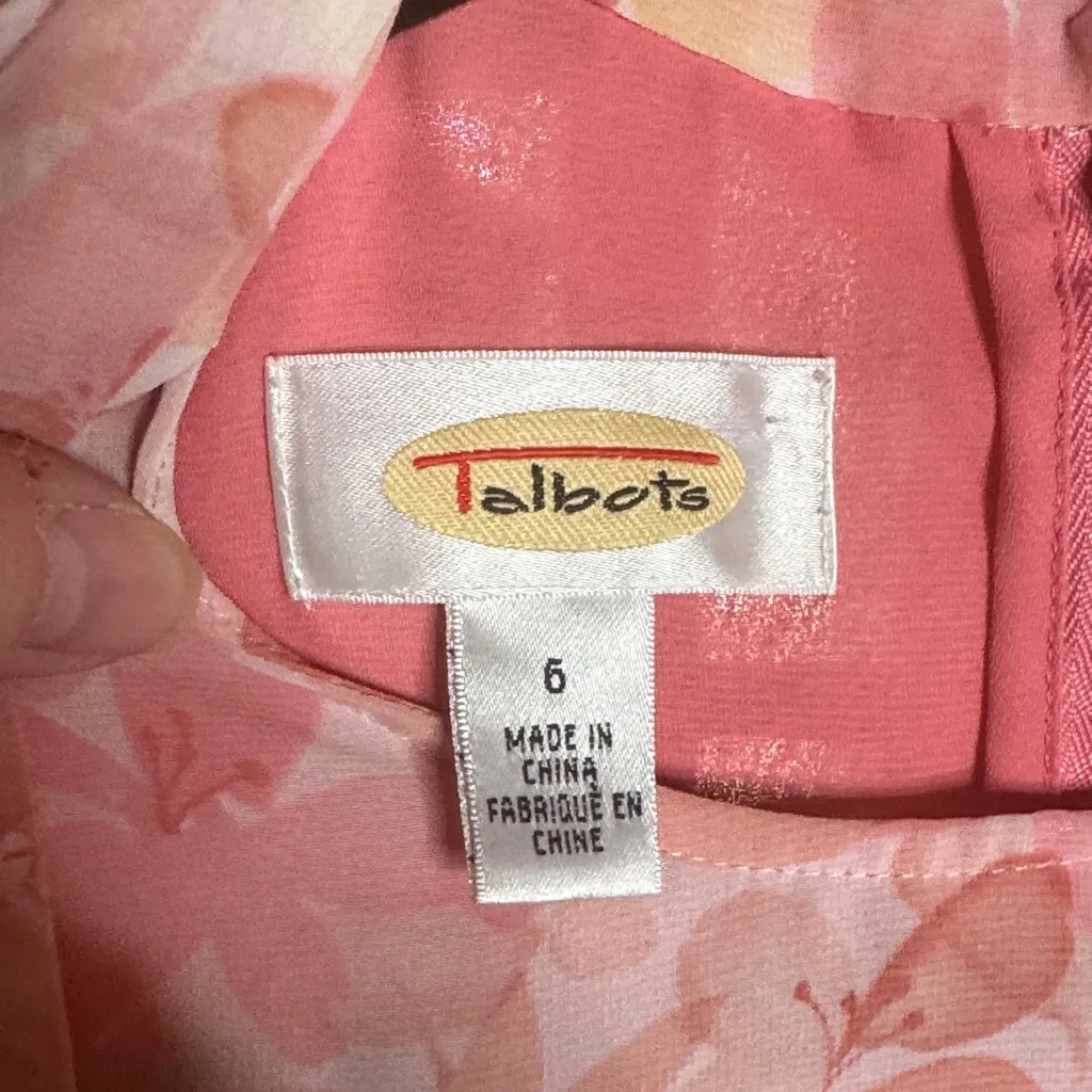 Vintage Talbots Azalea Pink Hint Yellow Sunshine Floral Lined Top Size 6 - Image 2