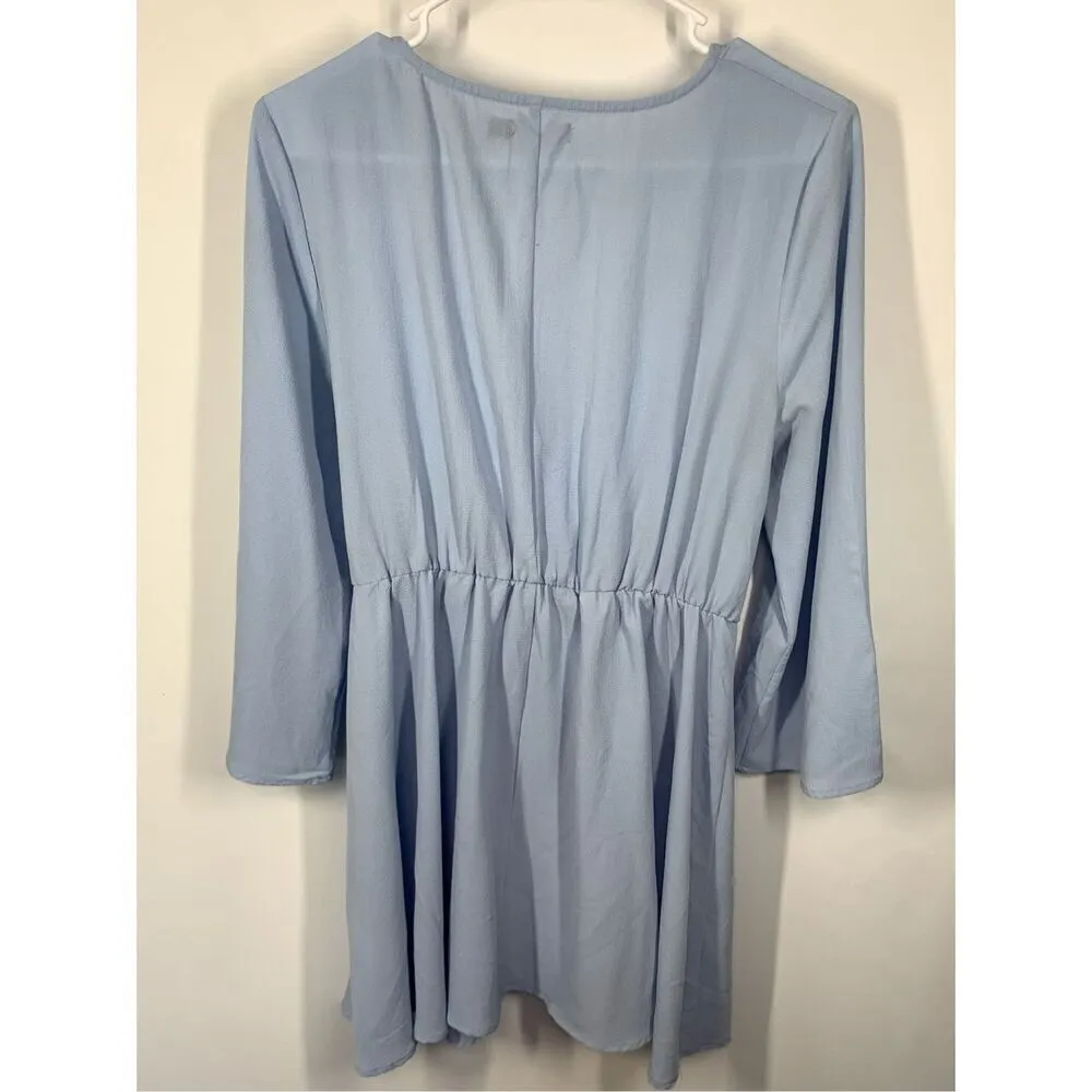 Boohoo Women's Long Sleeves V-Neck Waist Tie Wrap Dress Light Blue Size 10 US - Image 7