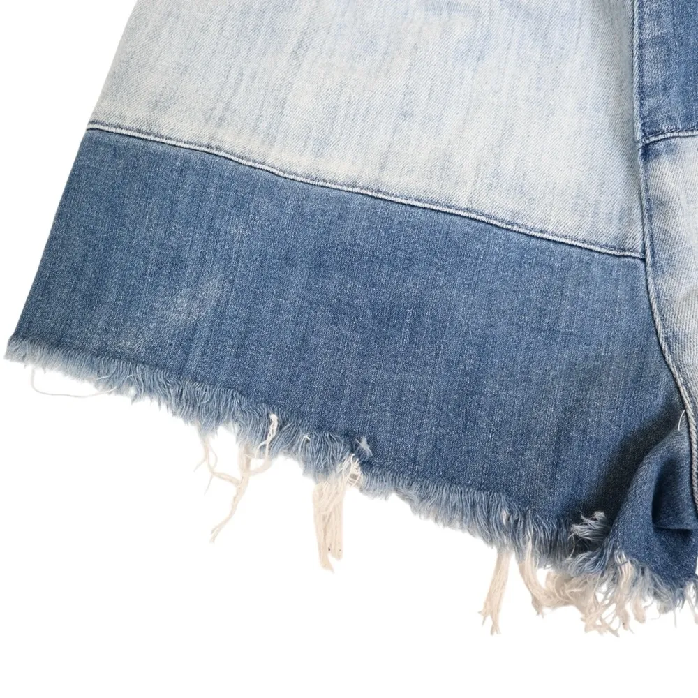 Aerie Womens M Denim Jean Patchwork Pull On Drawstring Cutoff Shorts - Image 7