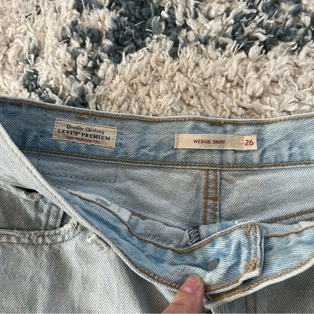 Levi's  Light Blue Frayed Hem Wedgie Jean Shorts - Image 3