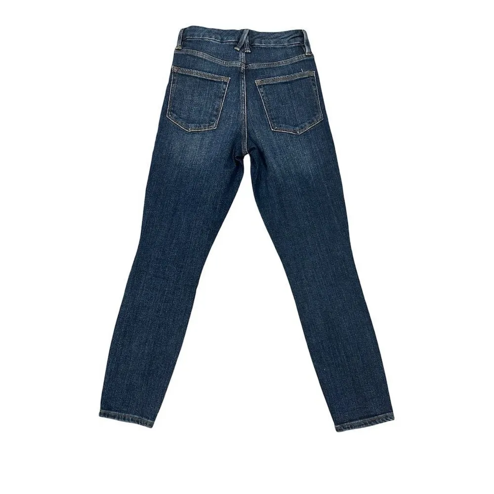 Good American Skinny Jeans Women's Size 0 Dark Blue Distressed Button Fly Denim - Image 9