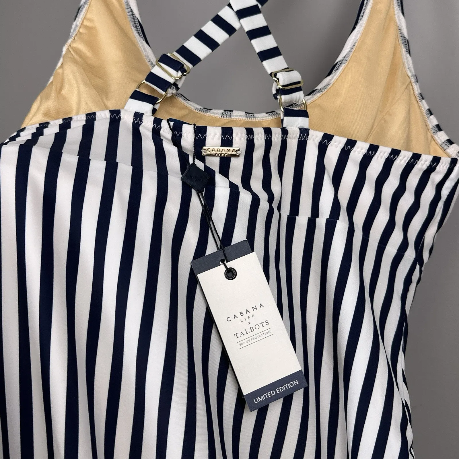 New Cabana Life x Talbots Swimsuit Women's Size L Navy White Stripes UV - Image 2