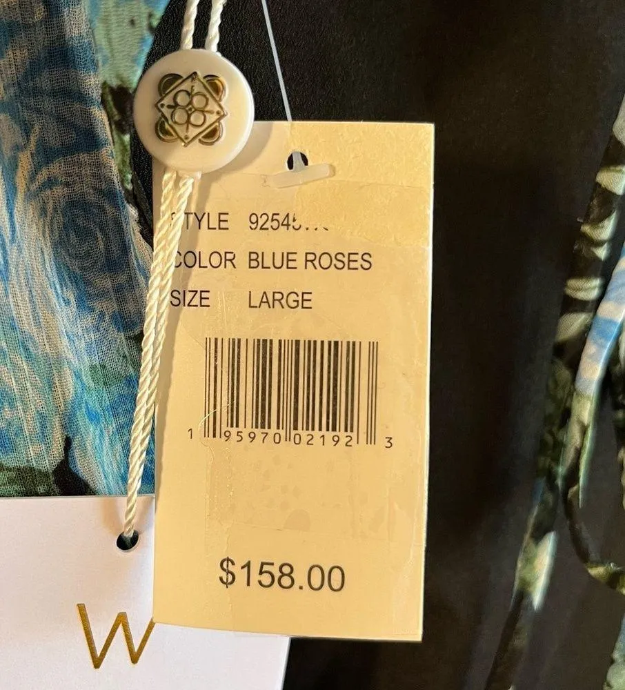 WAYF Dress Blue Floral Print Long Blouson Sleeve Open Back Tiered Midi Sz L NWT - Image 14