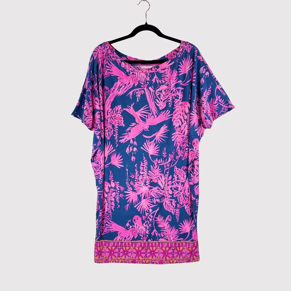 Lilly Pulitzer Women Dress Pink Lowe Mini Dolman Sleeve Floral Sheath Boho Large - Image 2