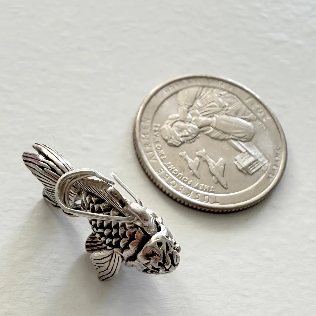Fancy Goldfish Pendant 925 Sterling Silver Movable Fins 3D - Image 3