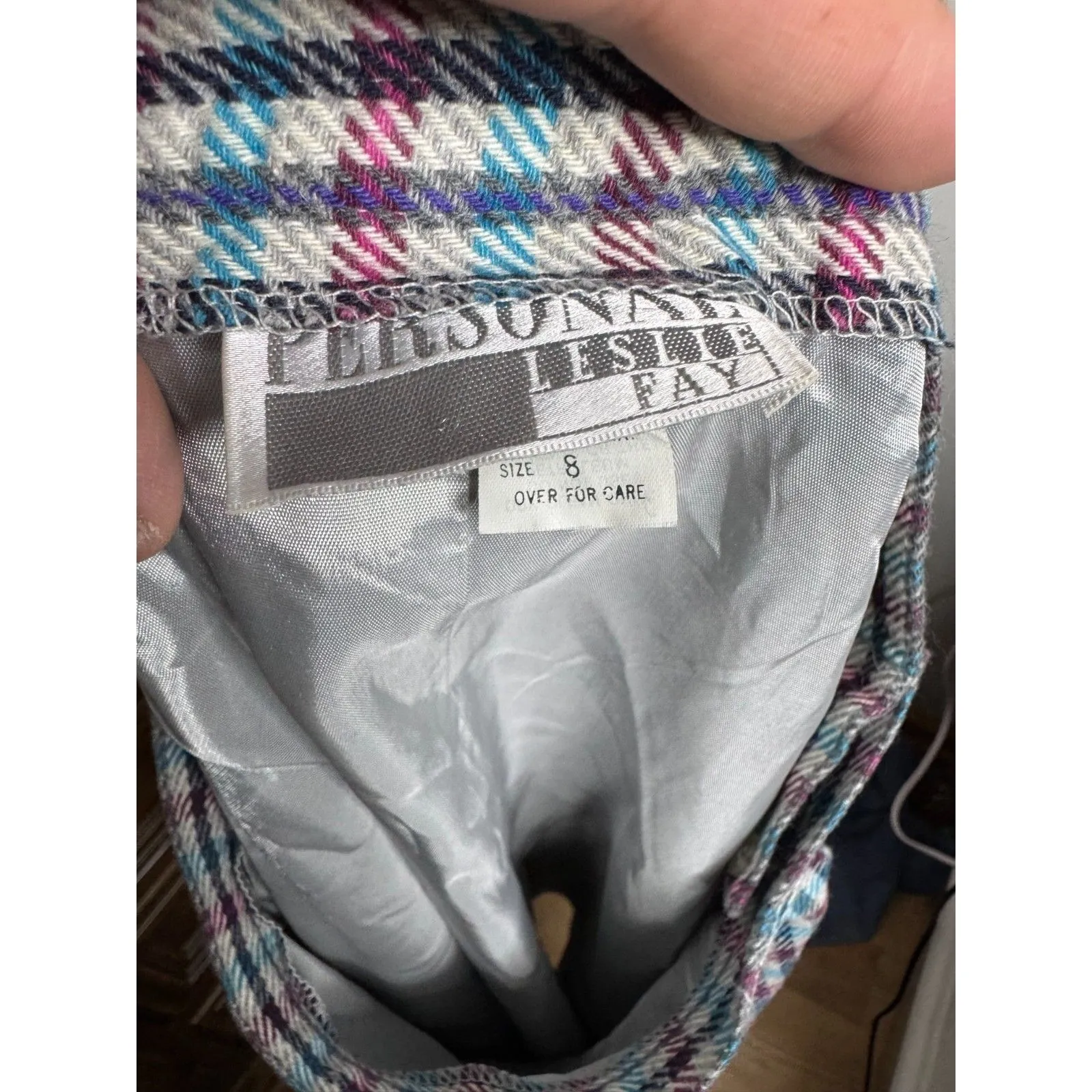 Leslie Fay Personal Skirt Suit Size 8 Plaid Check‎ WOOL-BLEND Vintage Blazer - Image 13