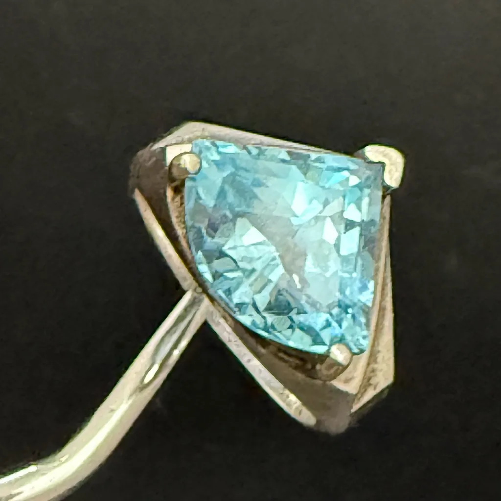 Vintage 925 Sterling Silver 10mm Trillion Cut Aquamarine Ring Size 8 6grams Blue - Image 14