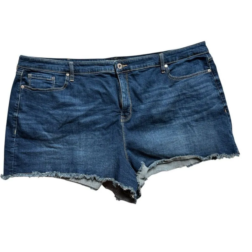 Womens Torrid High Rise Shortie Vintage Stretch Dark Wash Denim Jean Shorts - 28 - Image 3