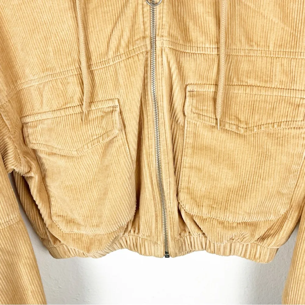 BDG Gold Corduroy Long Sleeves Hoodie Zip Closure Front Pockets Cropped Jacket - Image 10