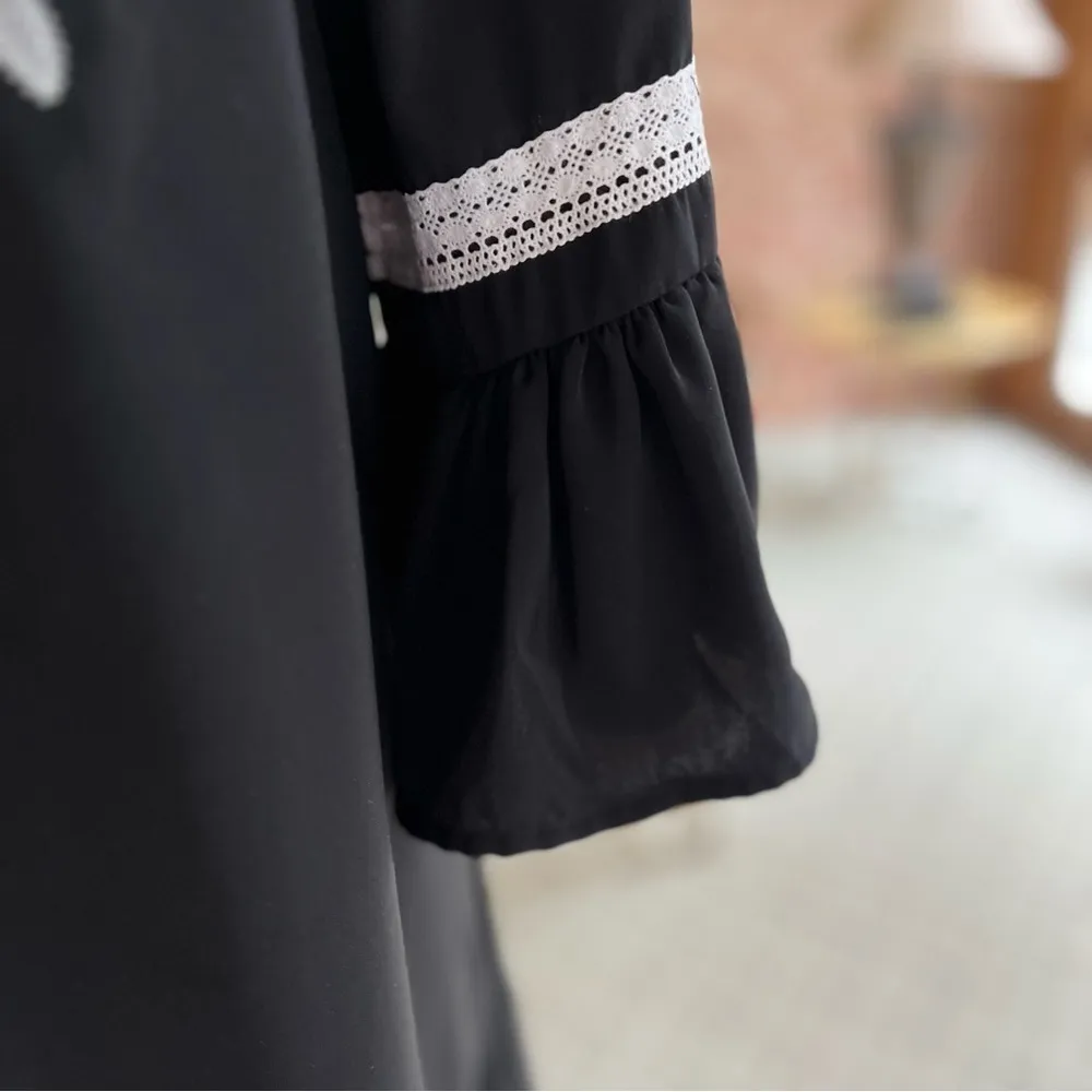 Charter Club Spring Horizon Dress Embroidered Black S Bell Sleeve Boho Party Mod - Image 7