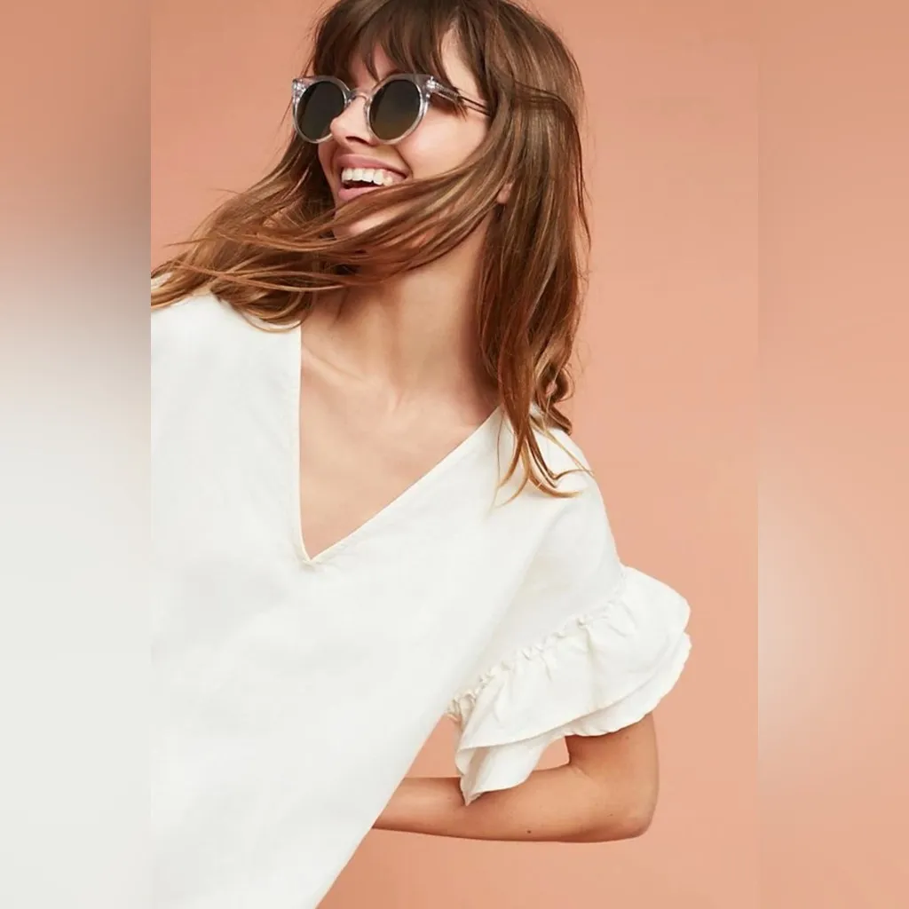 Anthropologie Maeve NWT Lottie Fluttered Linen Blend Tunic Dress Ivory Size Smal - Image 3