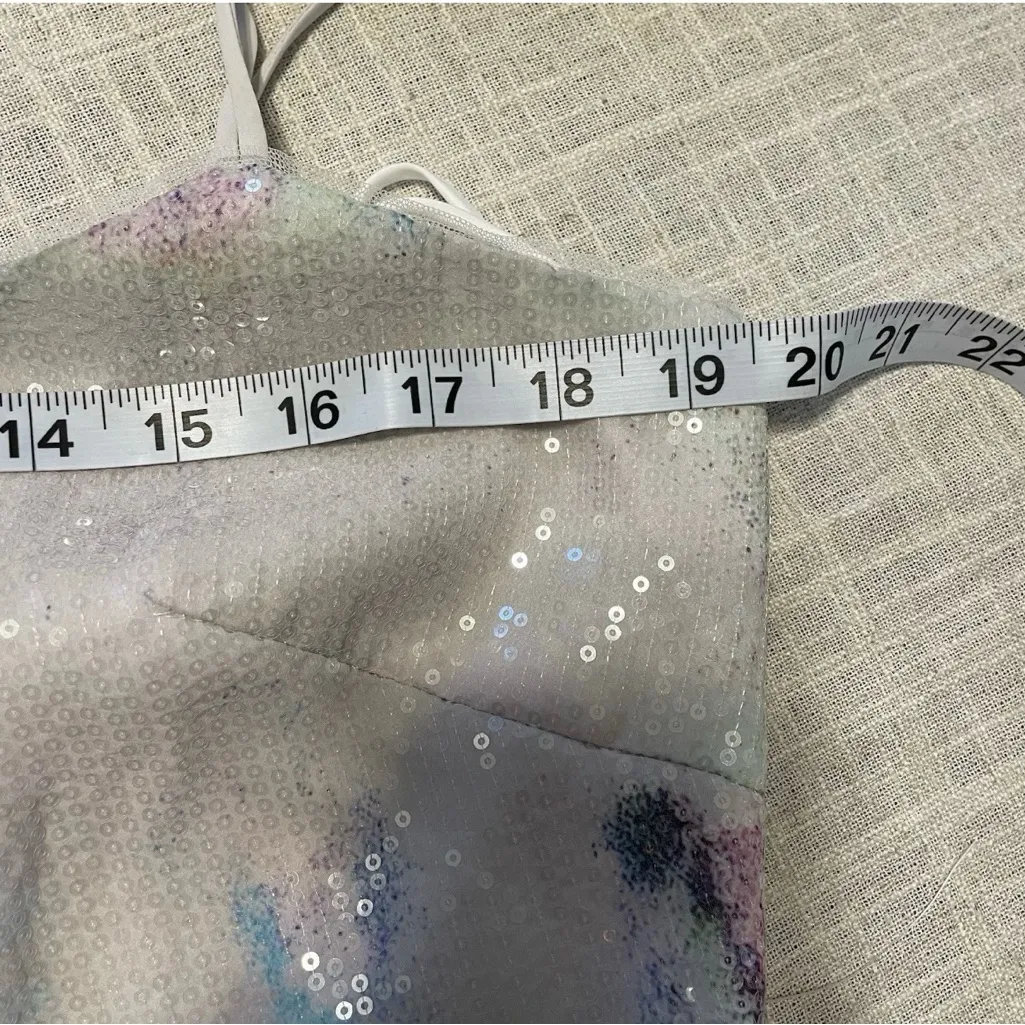 THEIA Sequin Tie Dye‎ Maxi Dress Spaghetti Straps Formal Evening Gown Size 14 White - Image 8