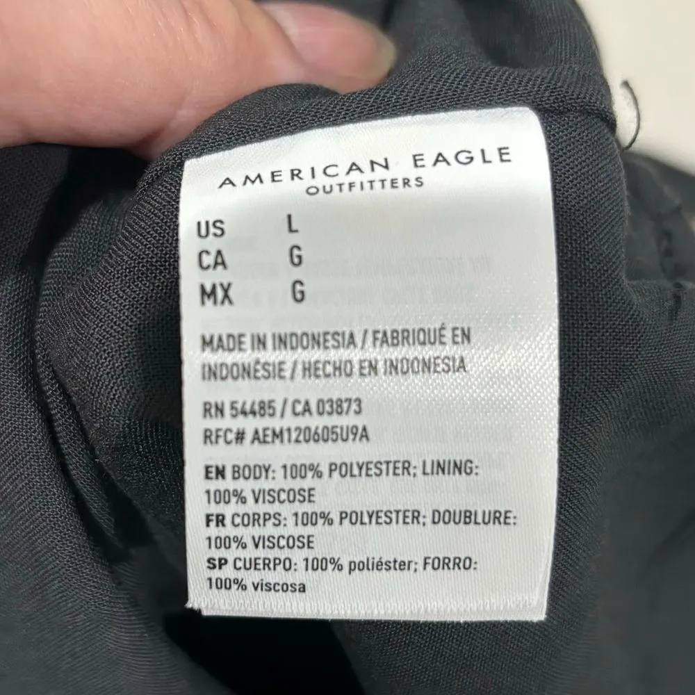 American Eagle SZ Large Ditsy Black Floral Dress Purple Ruffle Bell Sleeves Boho - Image 4