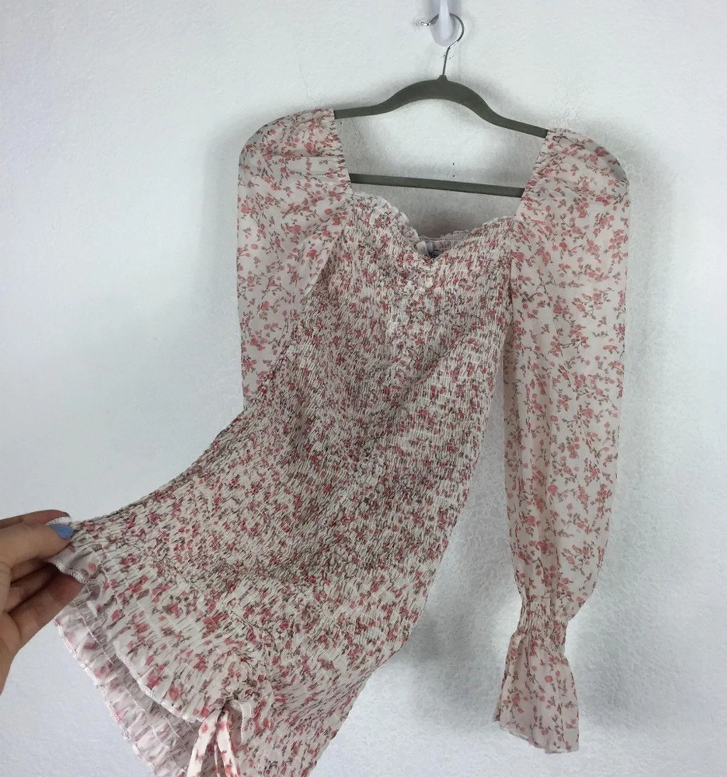 NWT Princess Polly Azure Floral Mini Dress Size 4 Ruched Long Puff Sleeve Girly - Image 14