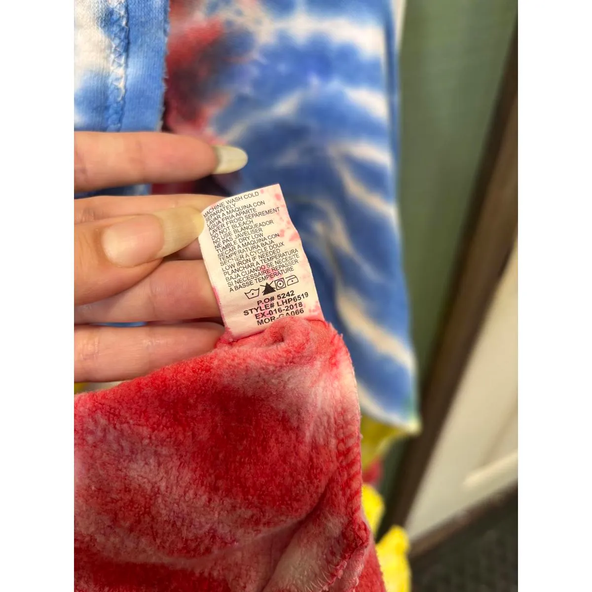 Exist Red Blue Yellow Tie Dye Hoodie Drawstring Sweater with Pocket Size Small - Image 5